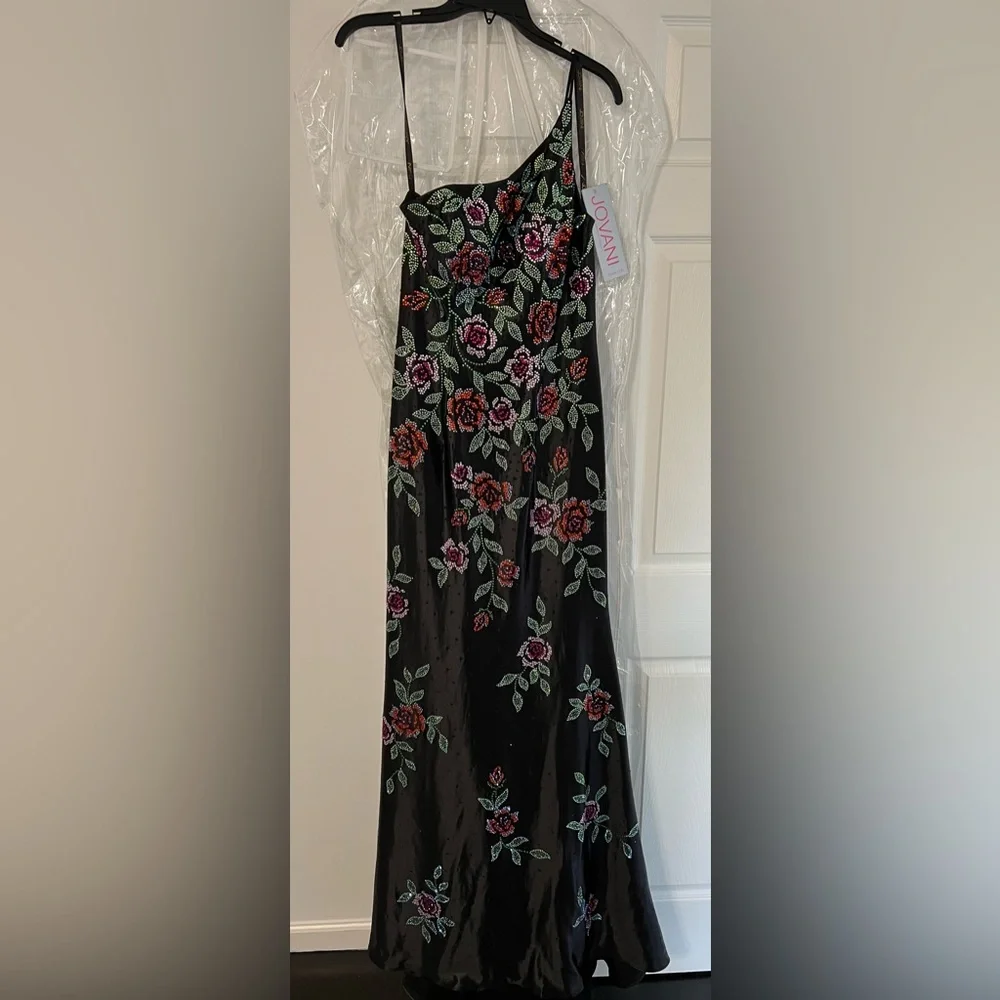 JOVANI Black Floral One-Shoulder Dress - BRAND NEW - Picture 3 of 6